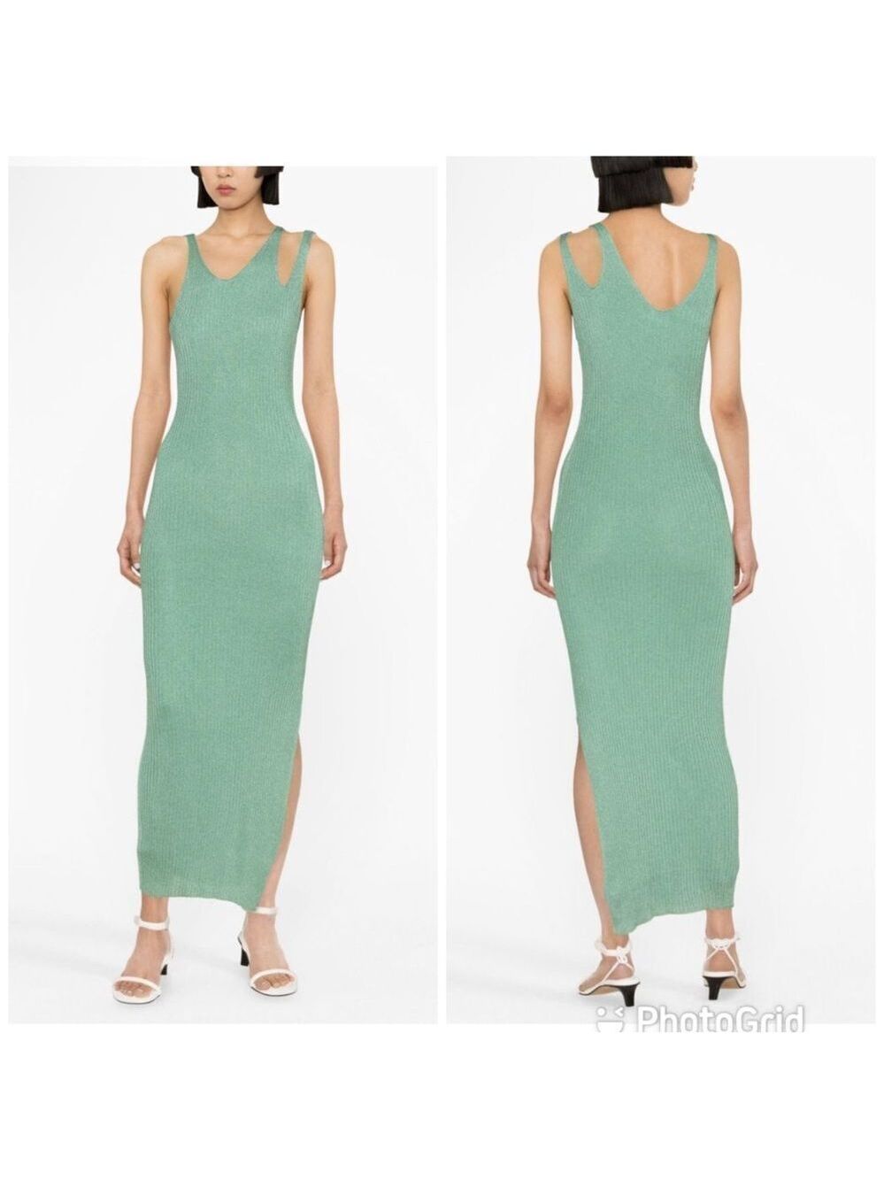 NEW Jonathan Simkhai Ivette Metallic-Rib Midi Dress Deep Sea Green Size Large